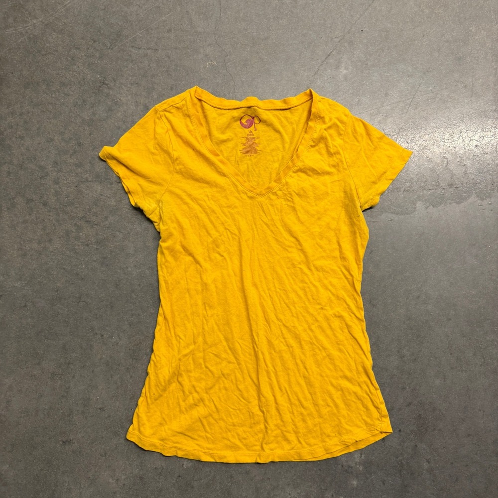 Op Ocean Pacific Womens V-Neck Short Sleeve T-Shirt Yellow Organic Cotton L
